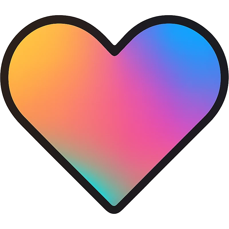 modern icon style gradient heart icon, clean lines, iridescent effect, no text emoji