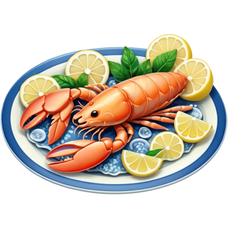 seafood on a porcelain platter with lemon  emoji