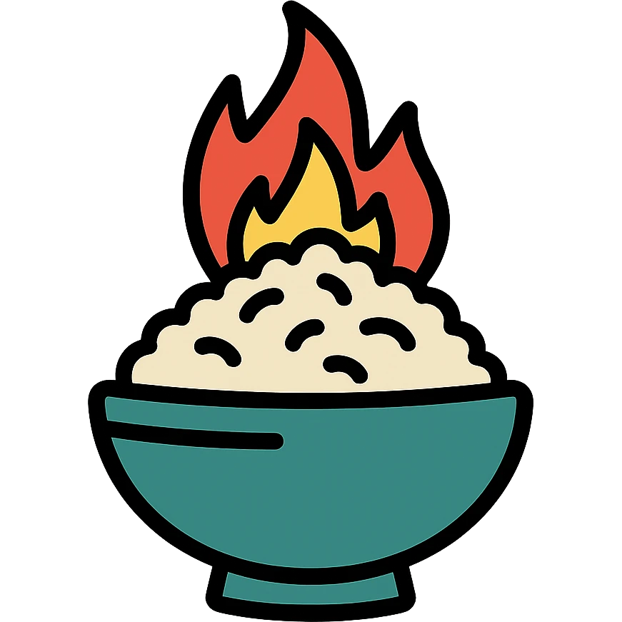 burning rice on fire, color outline icon style emoji