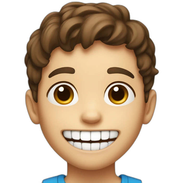 8 years old boy with brown hair and wide smile and loosing the lateral tooth emoji