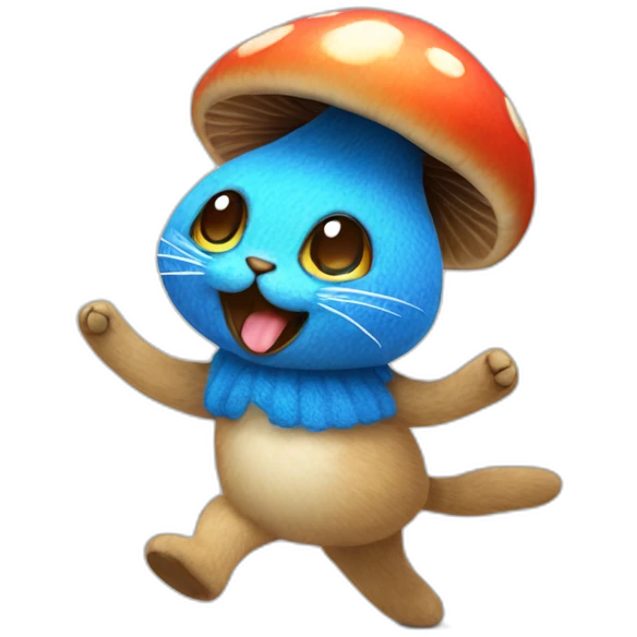 dancing mushroom-cat with blue wool emoji