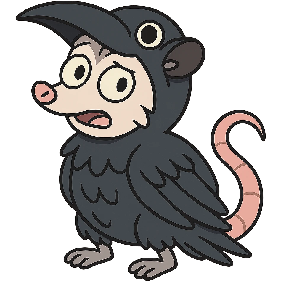 cute cartoon possum dressed up like a crow emoji