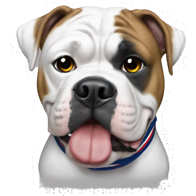 American bulldog with New England Patriot shirt emoji