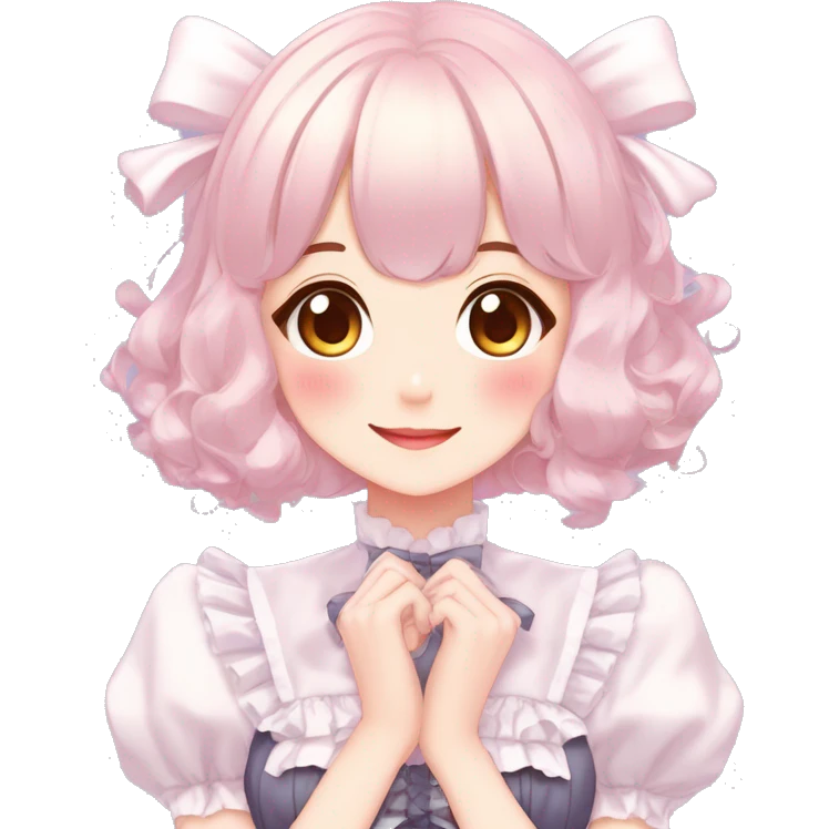 Gorgeous anime style lady blushing face maid outfit Lolita idol model colorful shiny sparkle kawaii pastelcore cottagecore pearly petite simplistic aesthetic trending style emoji