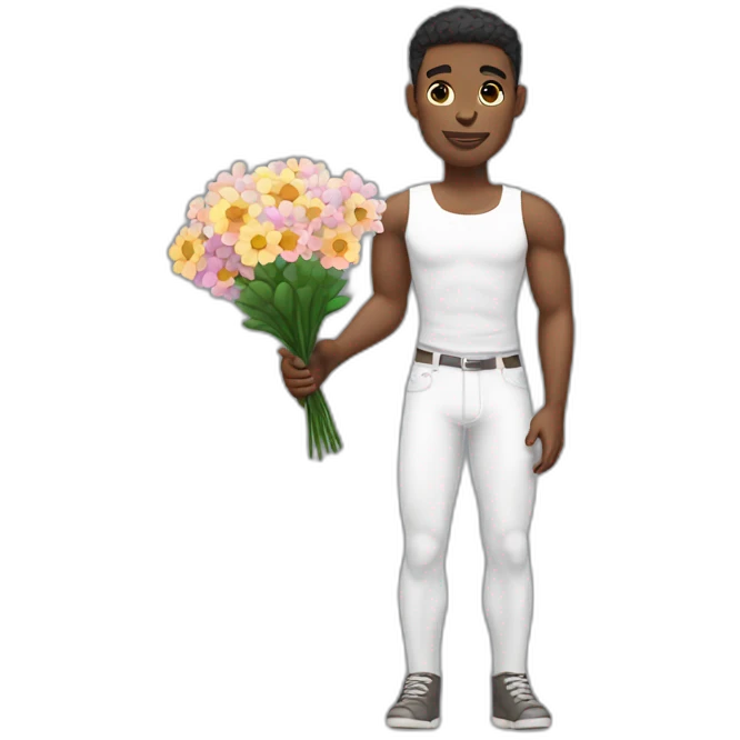 White skinned muscular Gay man giving flowers emoji