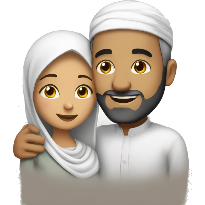 A Muslim woman and her Muslim husband hug emoji