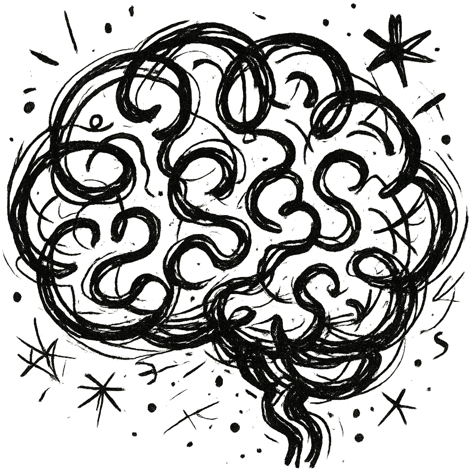 brain icon, black color, chaotic outline style emoji