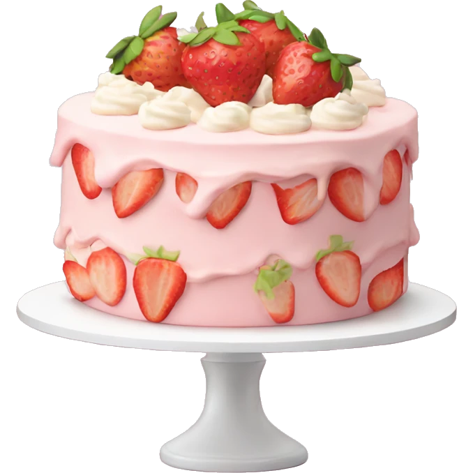 Light Pink strawberries and cream birthday cake  emoji