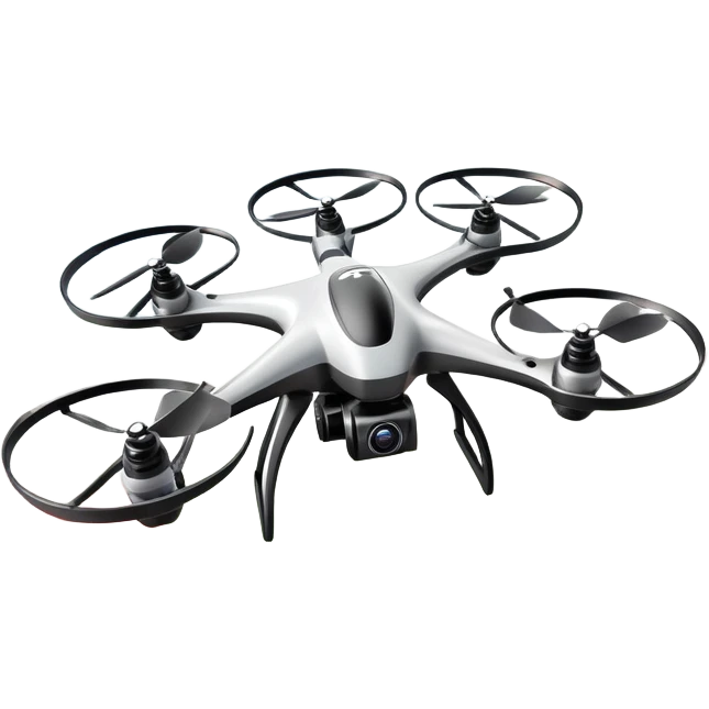 An icon showing a racing quadcopter drone in the foreground, flying at high speed through a course filled with obstacles and checkpoints. Other drones zoom in the background over a dynamic landscape. Transparent background highlights the thrill and precision of drone racing. emoji