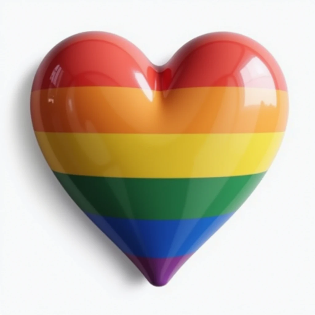 a realistic heart-shaped object in rainbow pride colors, photorealistic style emoji