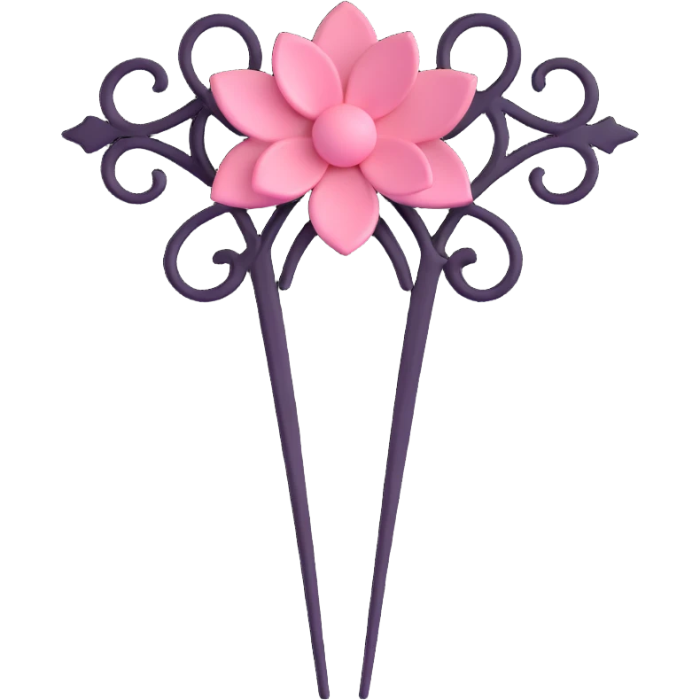 realistic 3D gothic hairpin with pink detail, minimal and elegant emoji