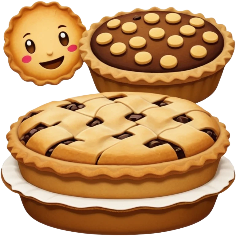 Baking community humanless avatar in clean emoji-style illustration. Pie, cookie, and muffin warm golden tones, simple shapes, flat design, high contrast, cozy and friendly. emoji