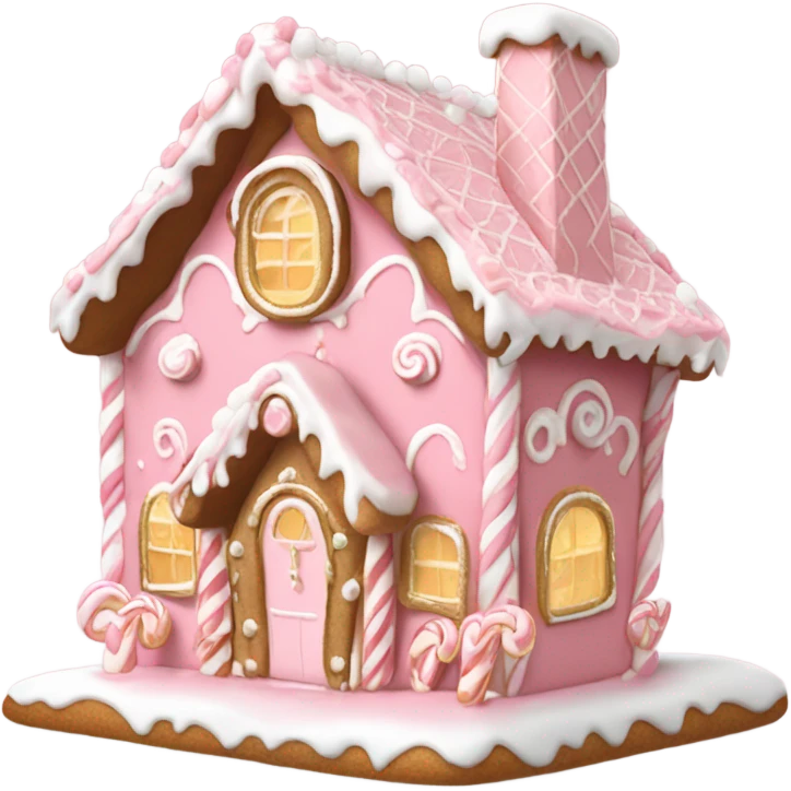 light pink and gold and white gingerbread house emoji