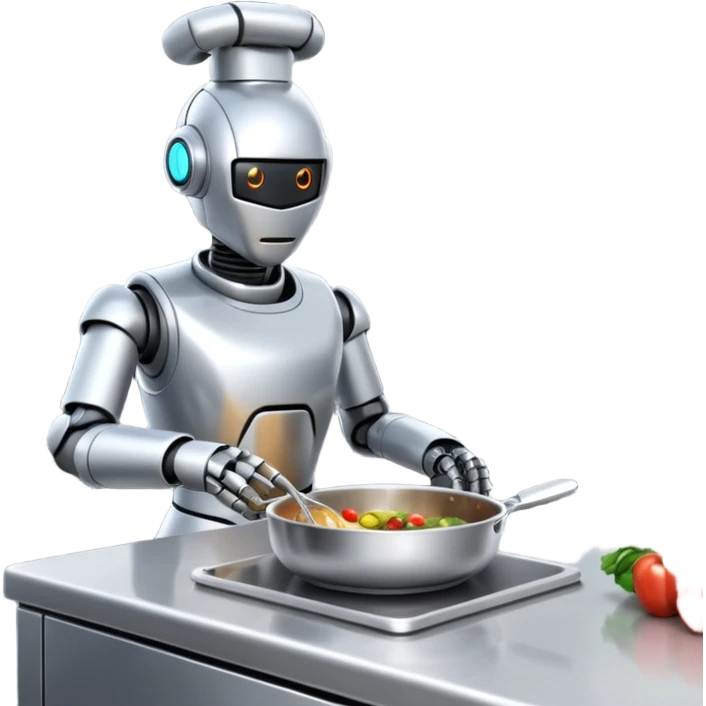obot chef preparing a gourmet meal in a futuristic kitchen emoji