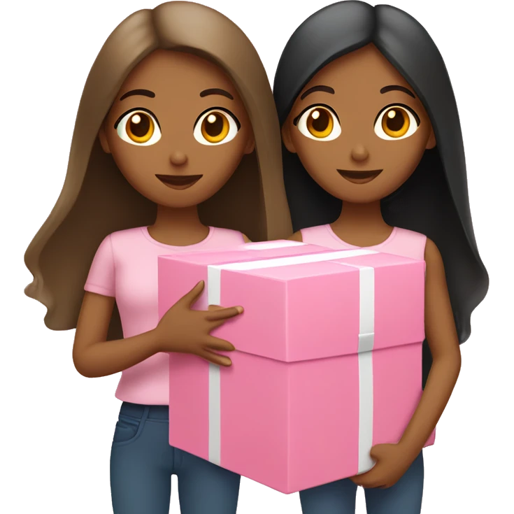Two tan girls holding a pink long box  emoji