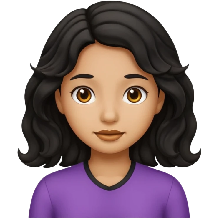 Girl emoji with black wavy hair and tan skin emoji