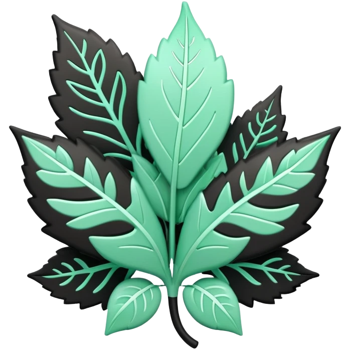 Environnement (Environment), 3D techy icon with black and mint green (#B5F4D3) color scheme, eco-friendly technology with leaf and circuit patterns emoji