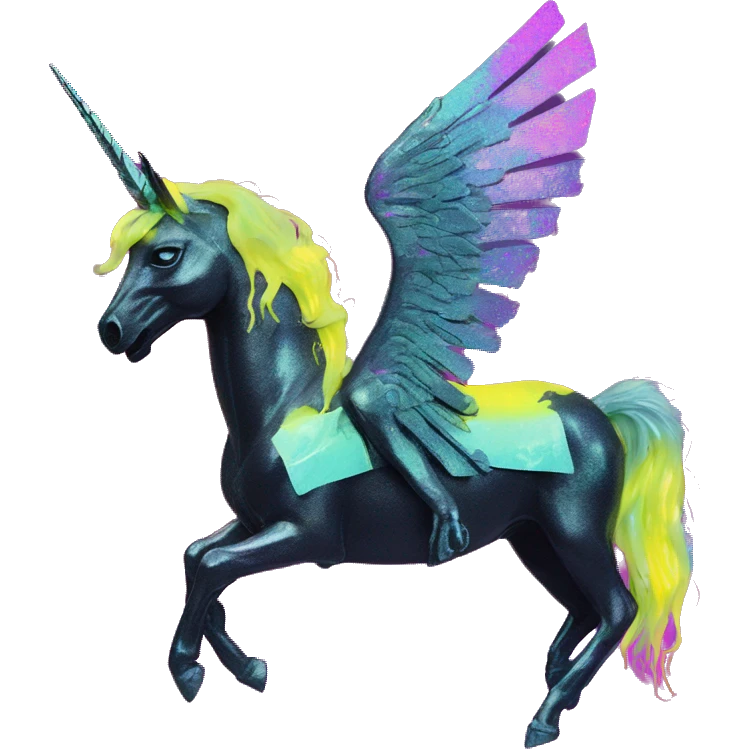 .Zombie_ Vaporwave black holographic oilslick zombie unicorn yellow caution tape graffiti Pegasus emoji