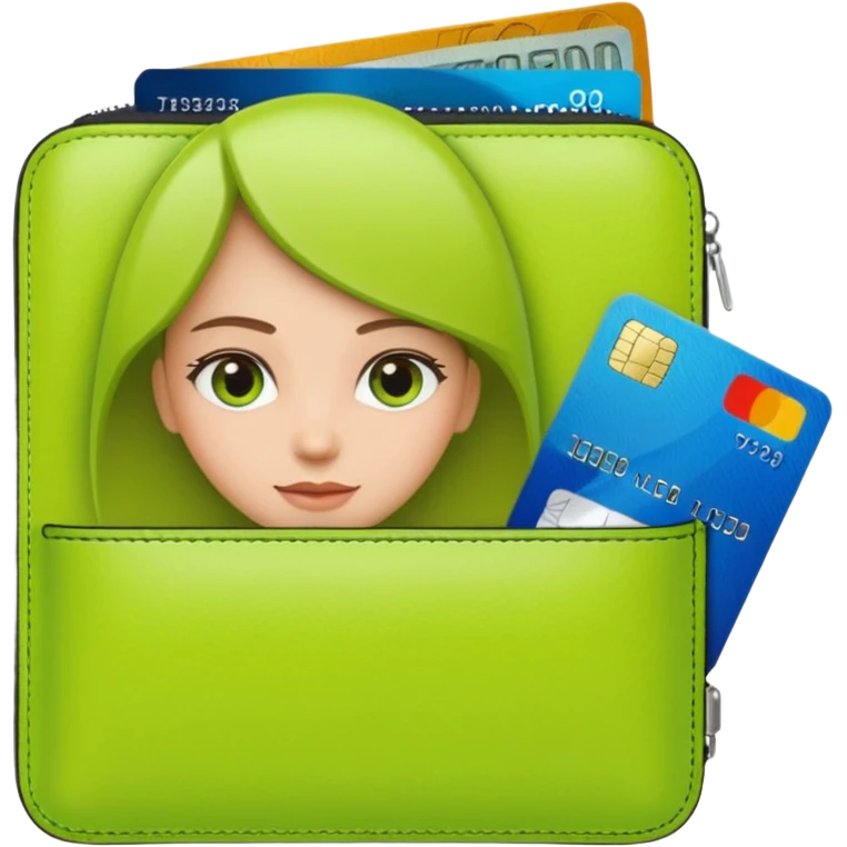 Girl’s lime green Wallet with Drivers License and Credit Card inside emoji