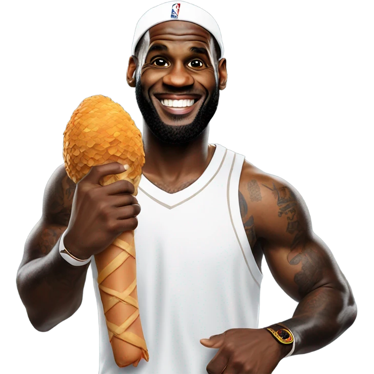 LeBron James holding chicken drumstick smiling  emoji