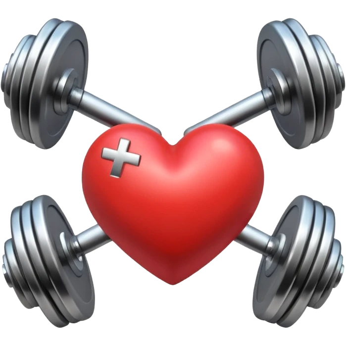 heart with crossed dumbbells, fitness theme, shiny appearance, iOS 18 style emoji