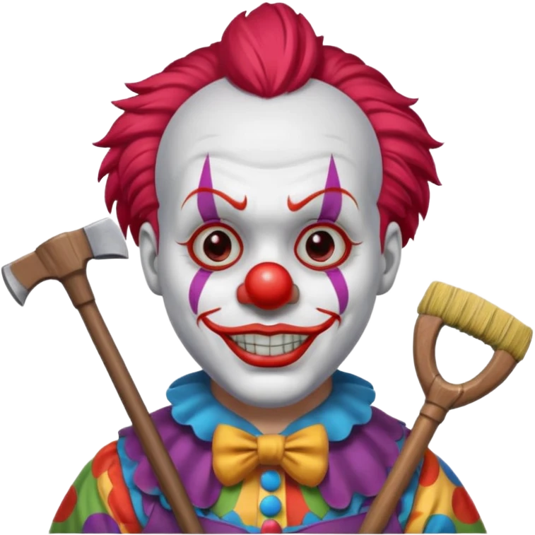 a clown with a broom and an axe emoji