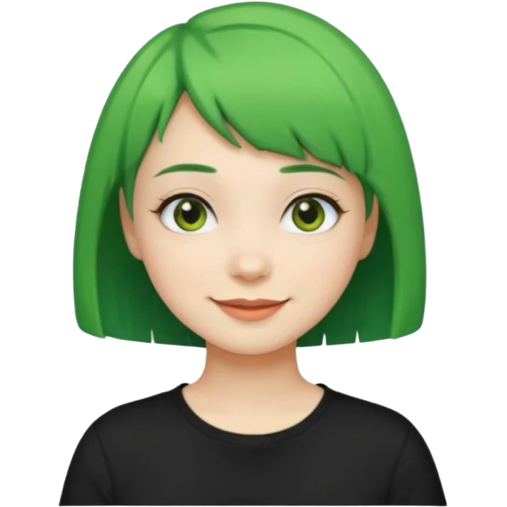 Girl with green Bob Cut – short green hair, cheerful smile, black t-shirt emoji