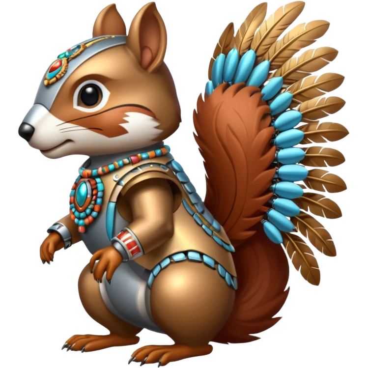 Full Robotic squirrel wearing native American regalia with feathers and beads emoji