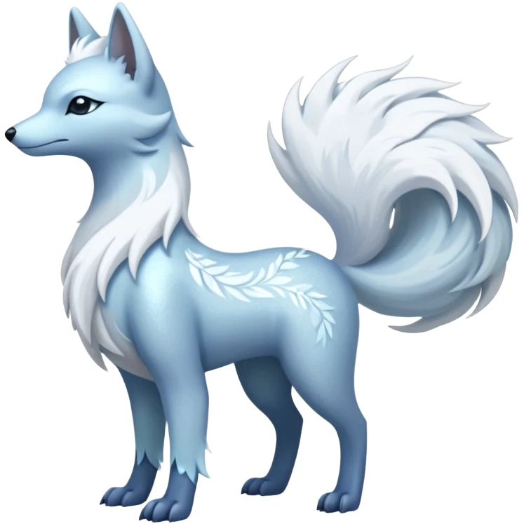 Shiny Silver-White Frosted Ice-Crystal Encrusted Regal Arctic Alolan-Ninetales-Latias-hybrid-creature (full body) emoji