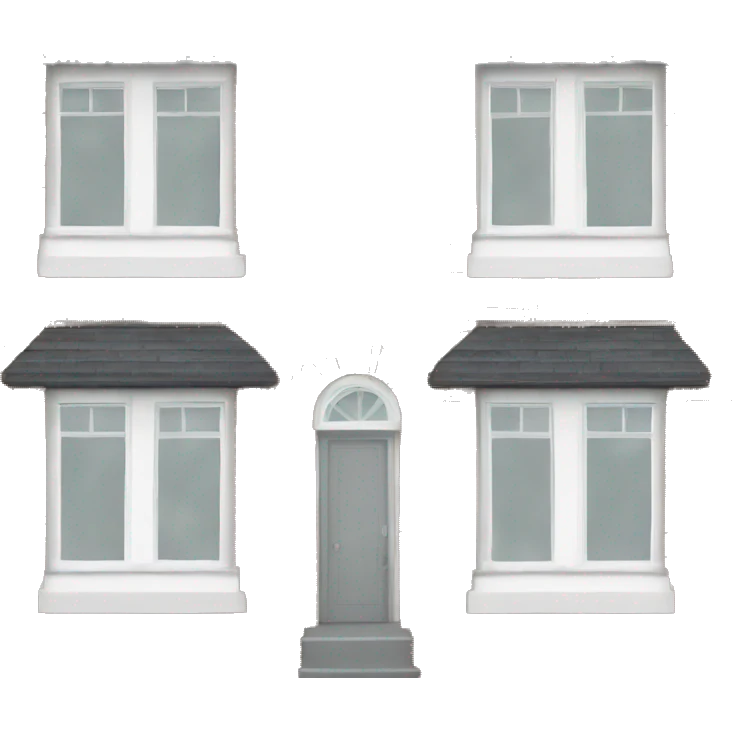 two floors brick house with dark grey windows and grey flat roof emoji