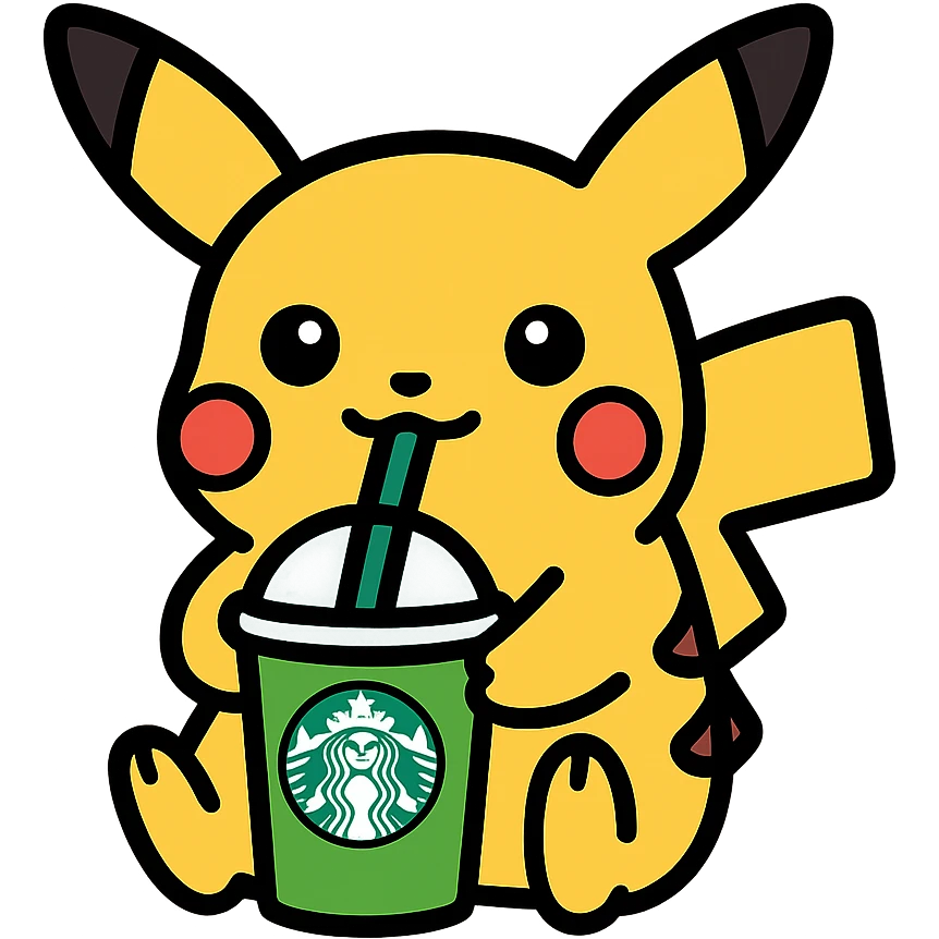 Pikachu drinking Starbucks emoji