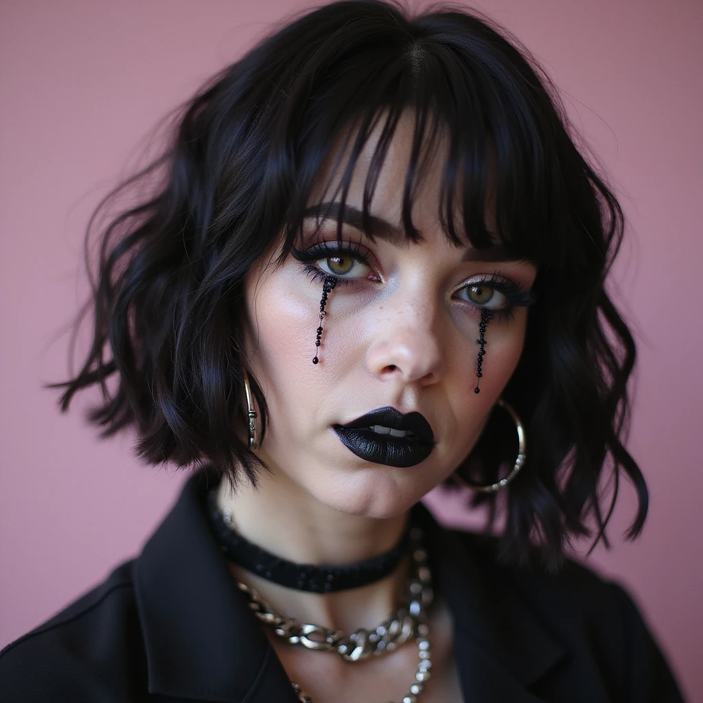 BLACKPINK inspired goth emoji, photorealistic style, dark lipstick, punk accessories emoji