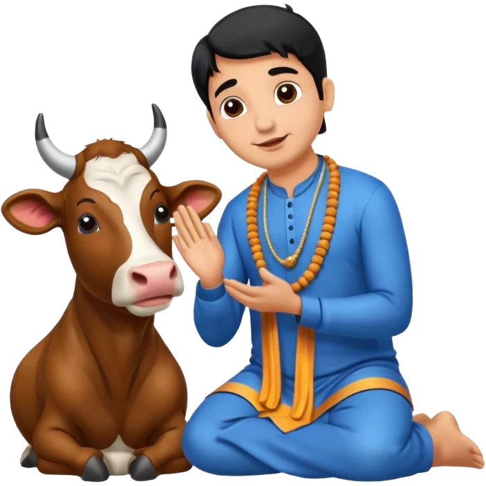 Indian man worshipping cow emoji