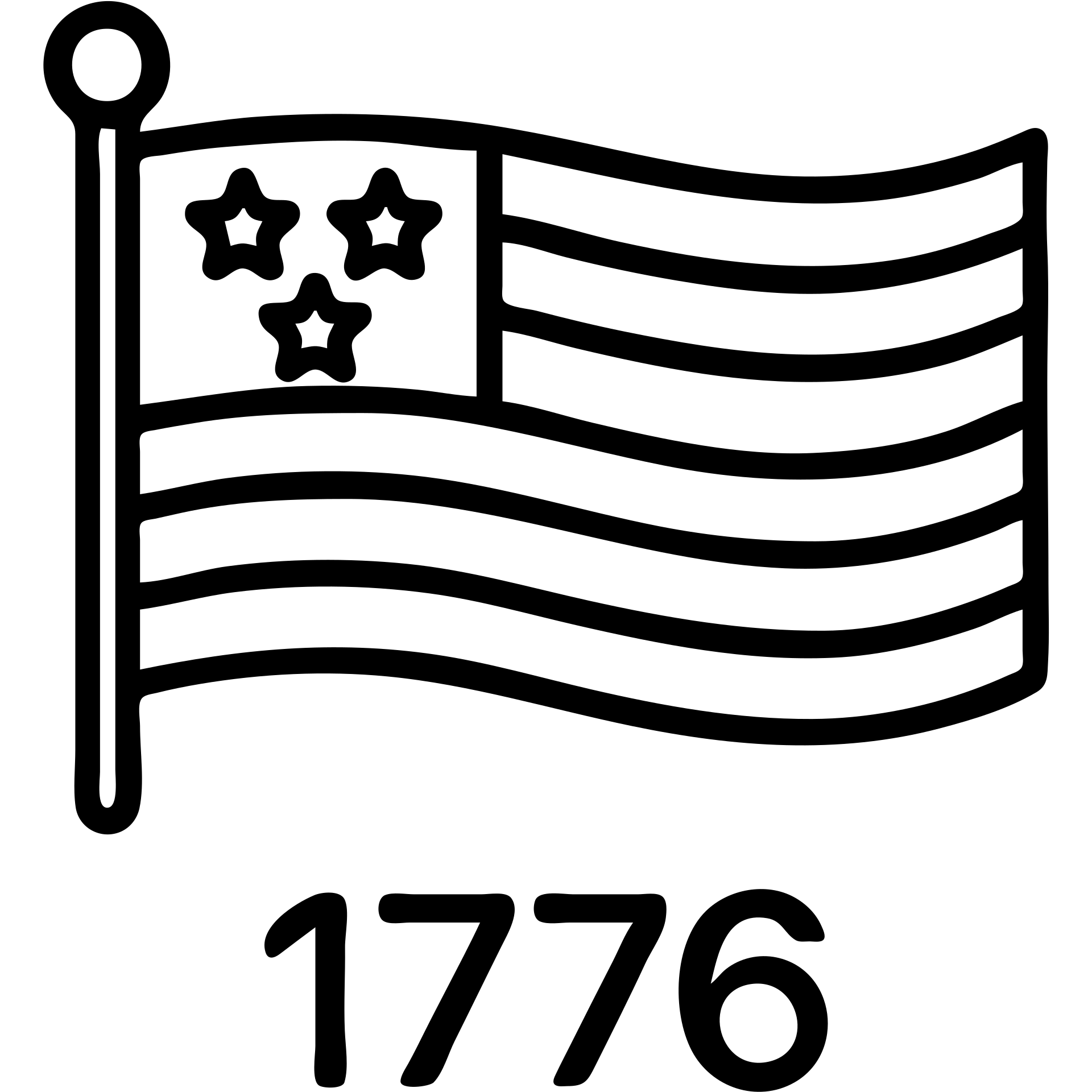 Add the text '1776' in bold black font below the horizontal black and white outlined American flag, keeping the style and background transparent. emoji