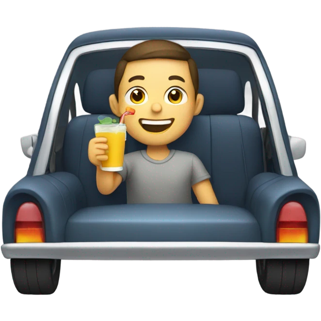 boy enjoying drink in car emoji
