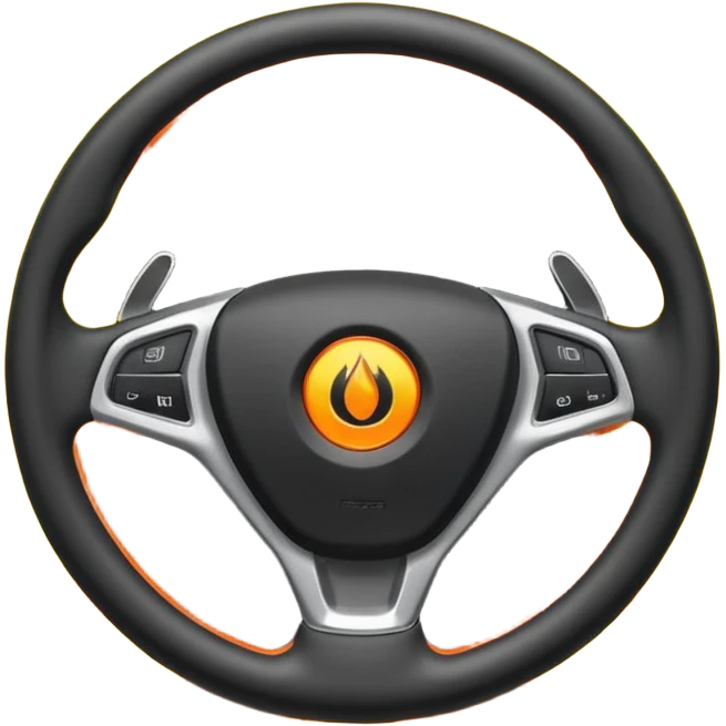 a black steering wheel of a car and only in the center is a flame, nowhere else emoji