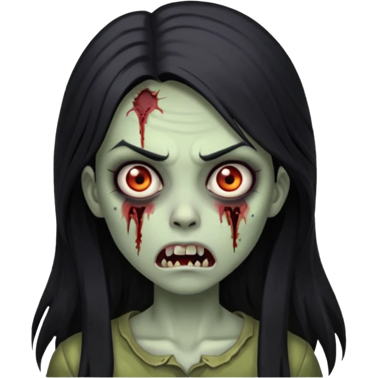 Girl zombie with black long hair with teeth and serious face IOS style emoji