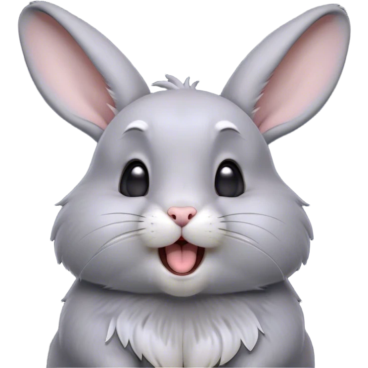 Cinematic Cute Yawning Grey Rabbit Portrait Emoji, Head tilted slightly with a dramatic, wide-open yawn, showcasing a smooth grey fur with a refined finish, floppy ears slightly drooping, round grey eyes barely open in drowsy contentment, Simplified yet irresistibly adorable features, highly detailed, glowing with a soft, cozy glow, high shine, relaxed yet expressive, stylized with a touch of whimsy, bright and endearing, soft glowing outline, capturing the essence of a sleepy yet affectionate bunny, so drowsy it feels like it could stretch out of the screen and curl up for a nap! emoji