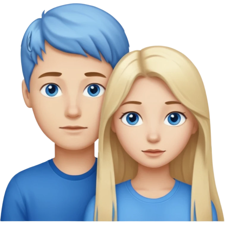 Couple blond boy bleu eyes and his girlfriend long brunette hair and blue eyes  emoji