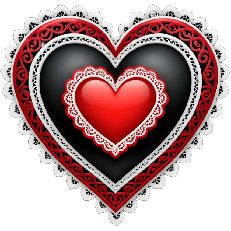 black heart with red center and white lace emoji