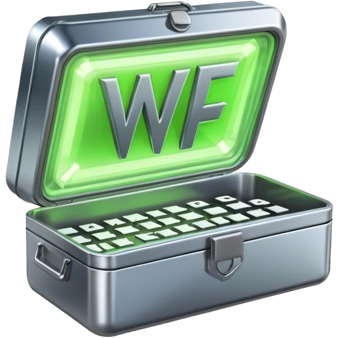Alien spaceship beaming down a metal box with the letters “WF” large and boldly glowing on the side  emoji