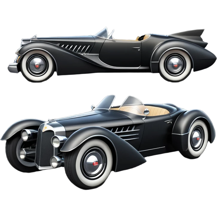  the animated series aerodynamic opulent dark futuristic concept Batmobile loosely based on 1966 V16 Cadillac roadster(flat long straight faceted mechanical body) winged stealthy street hot rod  emoji