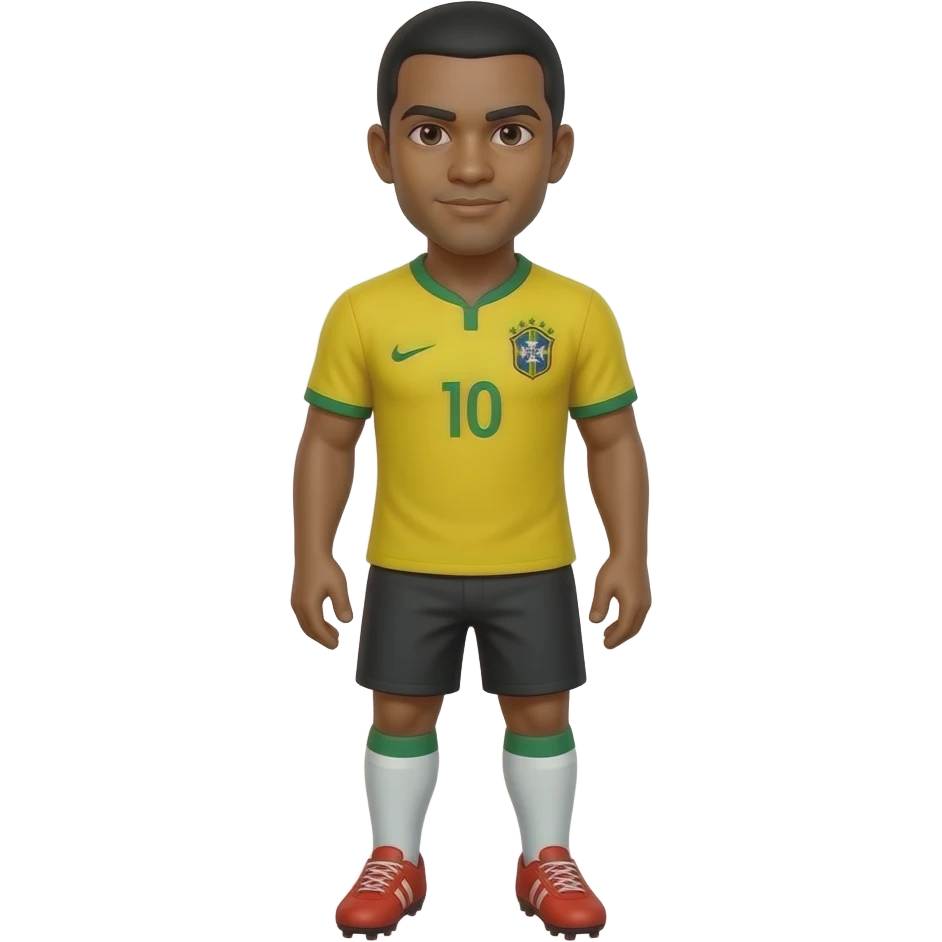 A WHITE PERSON WITH BRAZIL YELLOW JERSEY STANDING STRAIGHT WITH BLACK SHORTS,WHITE SHORT SOCK AND RED BRIGHT CLEATS, MAKE HIM HAVE BLACK SHORT HAIR emoji