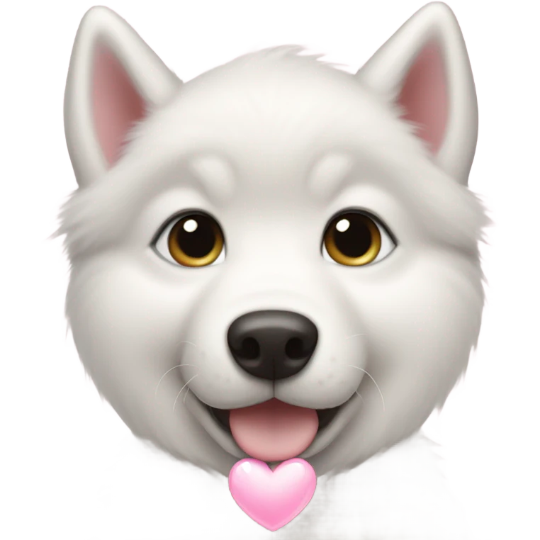 White husky puppy with light pink heart emoji