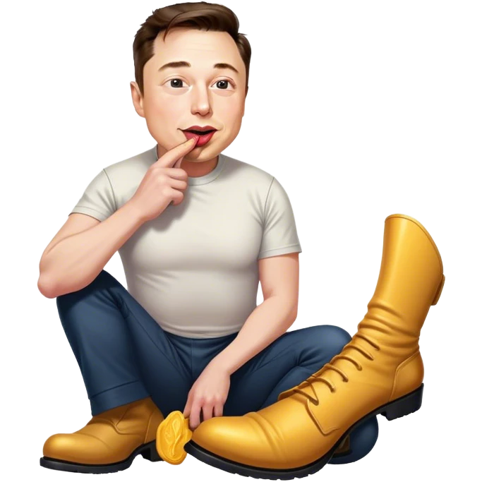 Elon Musk licking the boot of Donald Trump emoji