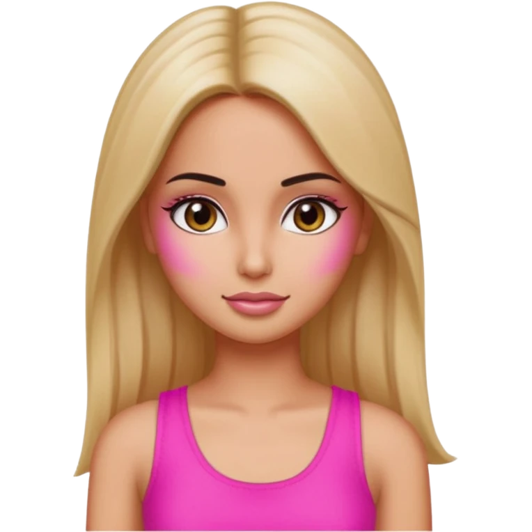 a pretty bratz emoji that looks like katrina kaif with straight side part hair wearing a neon pink sleeveless top emoji
