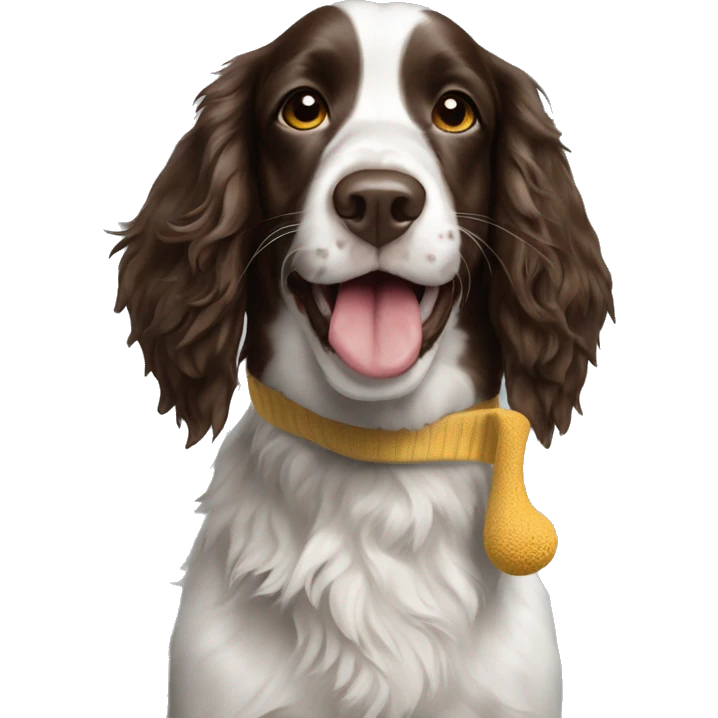 Springer spaniel with a sock in his mouth  emoji
