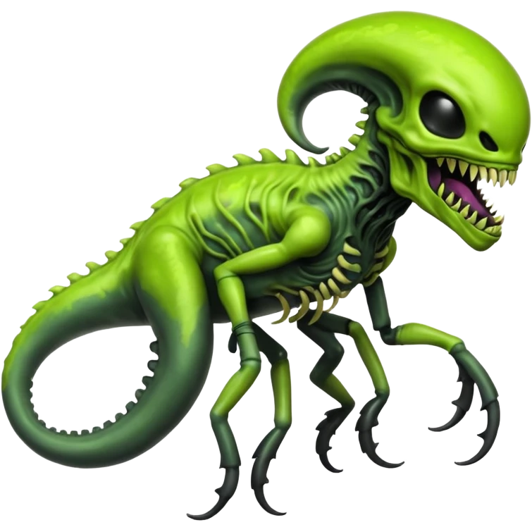 Toxic Chartreuse-Green Slime-Glossed Acid-Patterned Venom-Duskull-Xenomorph-hybrid-creature (full body) emoji