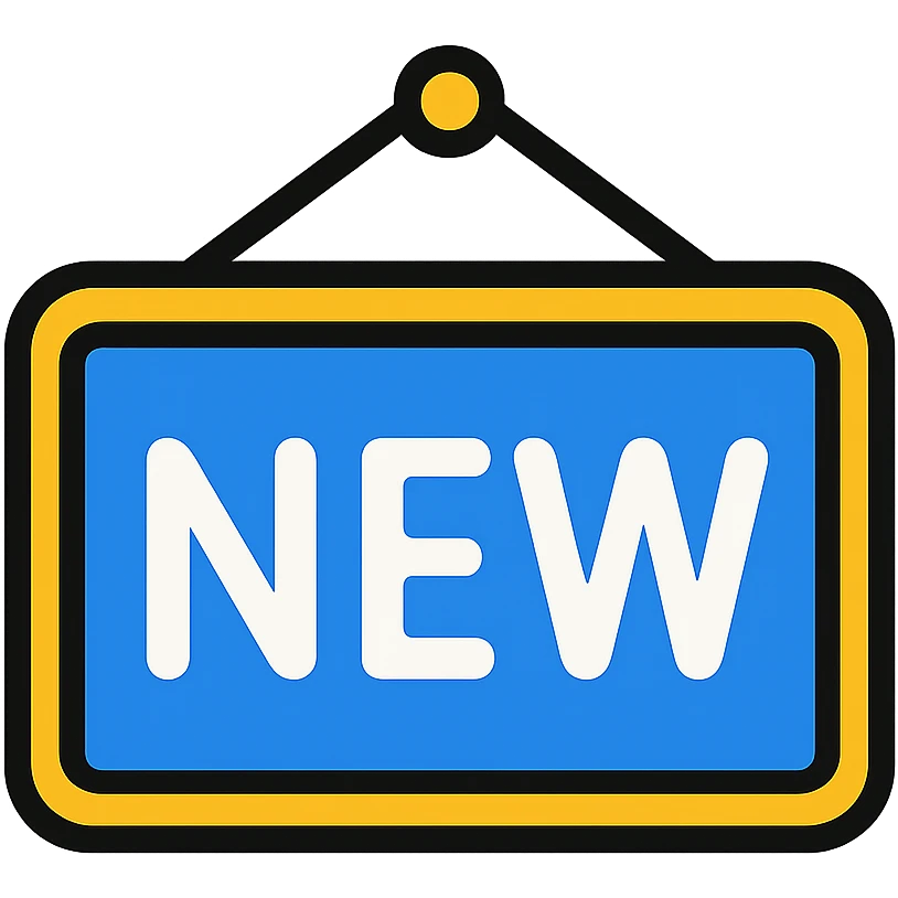 blue NEW text on a sign emoji