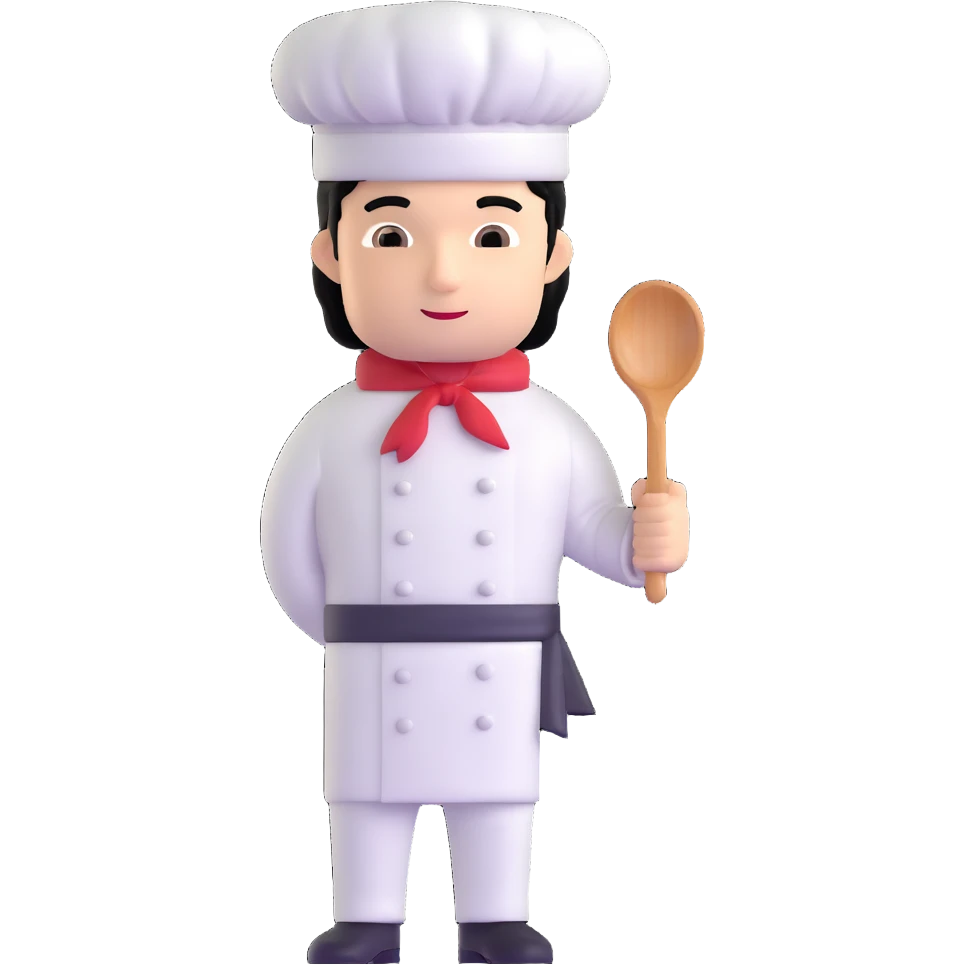 a man with black hair in a chef's suit emoji